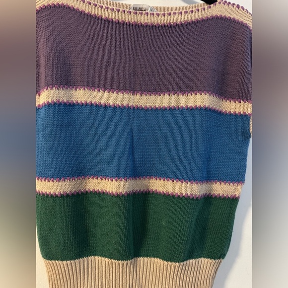 VTG 80’s Colorful Striped Sweater Vest Linen Cotton Woman’s 90’s Small Granny - Picture 3 of 8
